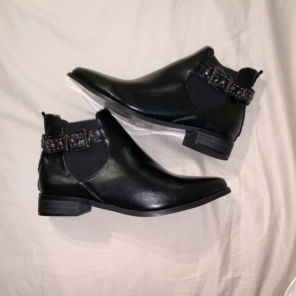 Pink Martini Black Studded Leather Booties - Picture 1 of 3